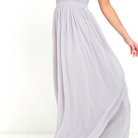 Lulus So Far Gown Lace Grey Maxi Dress - Picture 4 of 10
